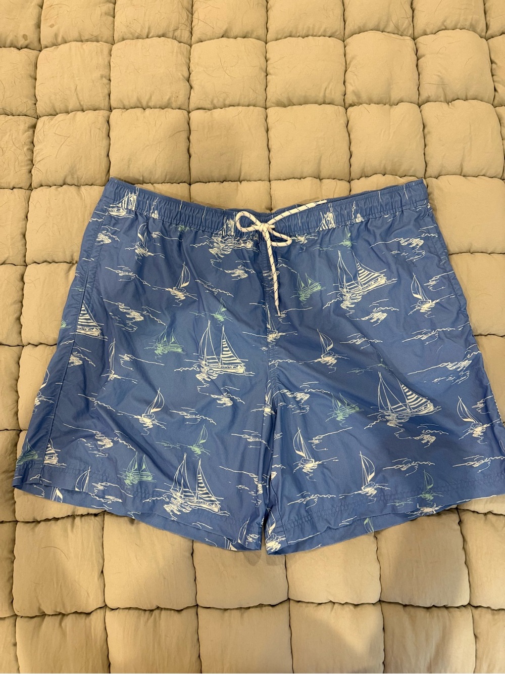 Navy Blue Sailboat Print Swim Shorts